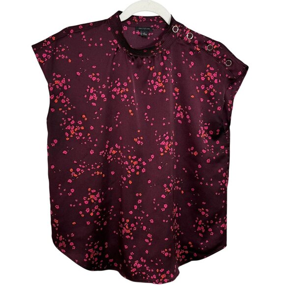 Ann Taylor Floral Cap Sleeve Blouse Sz S Style 829722 - Picture 1 of 5